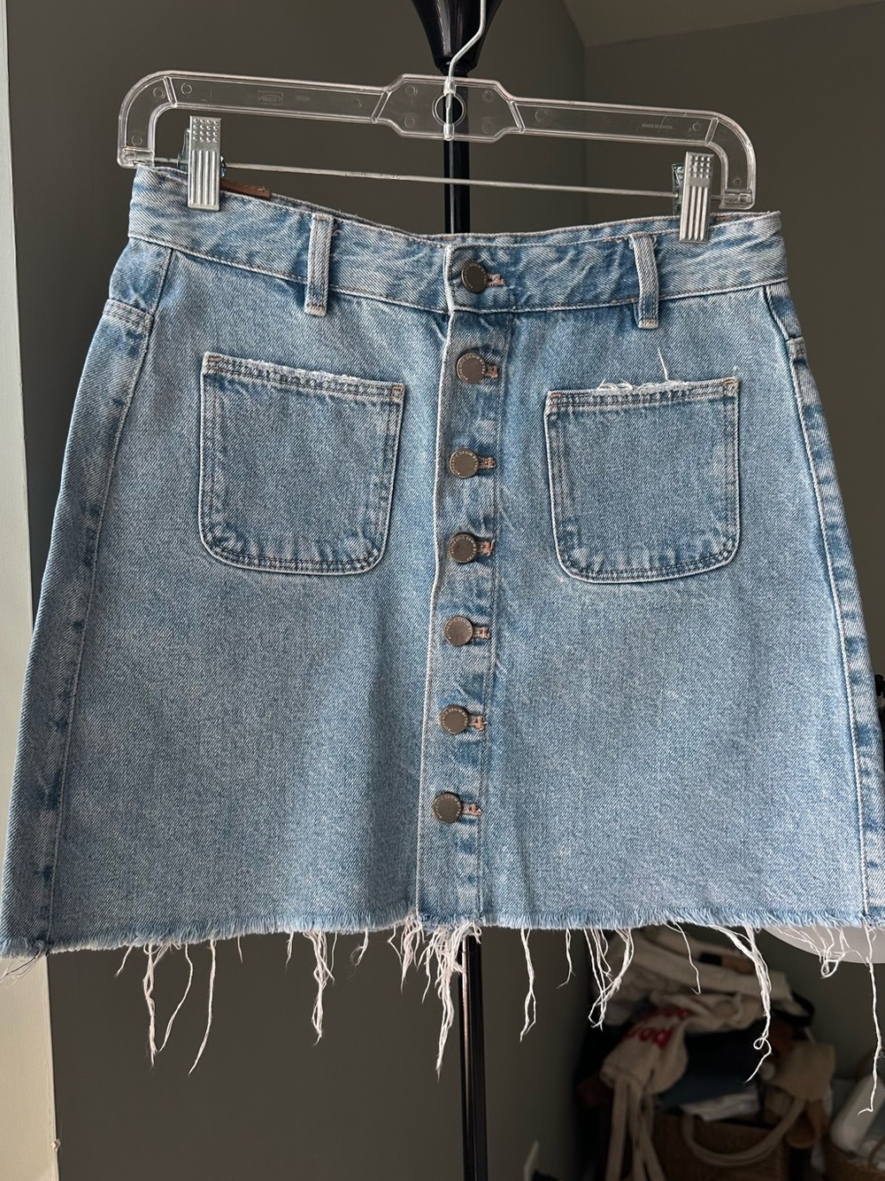 Zara Light Blue Button-Front Denim Mini Skirt